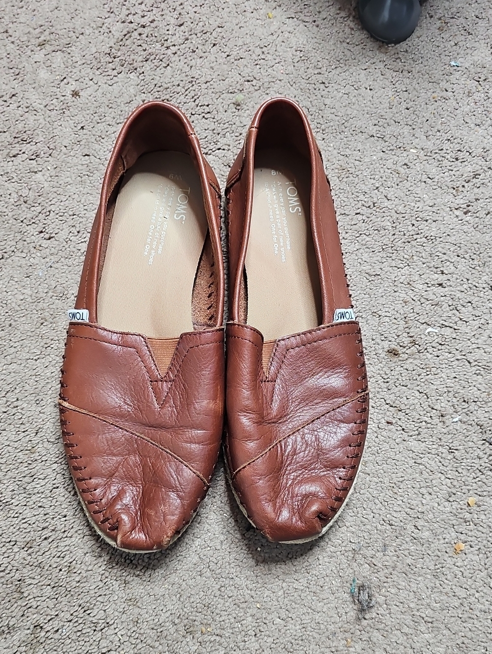 TOMS Brown Leather Slip-On Flats